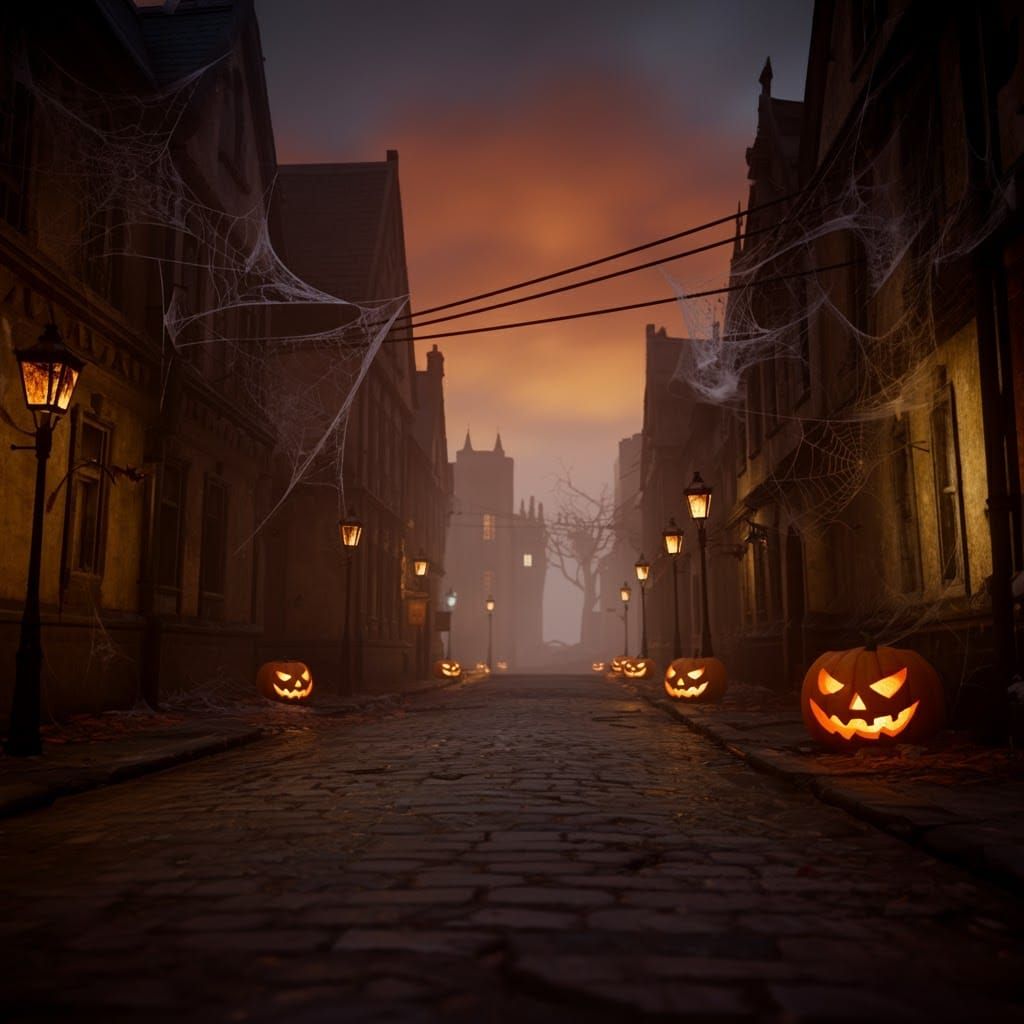 Creepy Halloween Street Scene in Fantasy Style