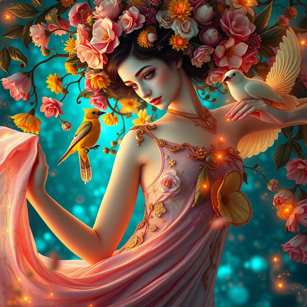 Dancing Porcelain Woman in Expressionist Surrealism Style