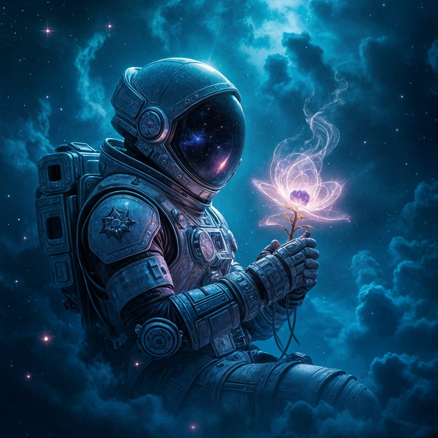 Gothic Fantasy Astronaut in Cosmic Nebula