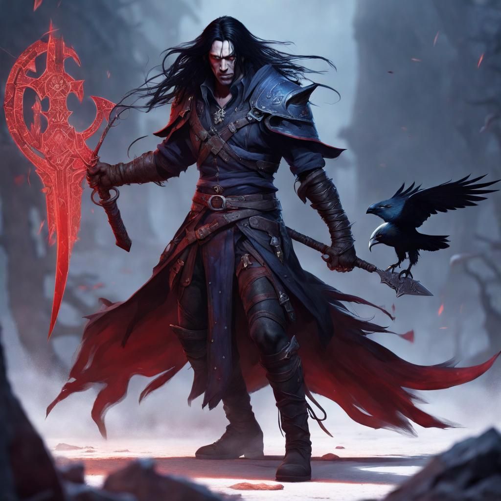 Fantasy Bounty Hunter with Runed Glaive: Digital Art