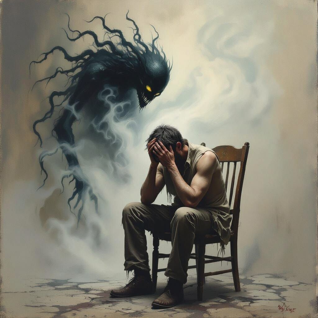 Despairing Man in Ethereal Mist: A Gothic Horror