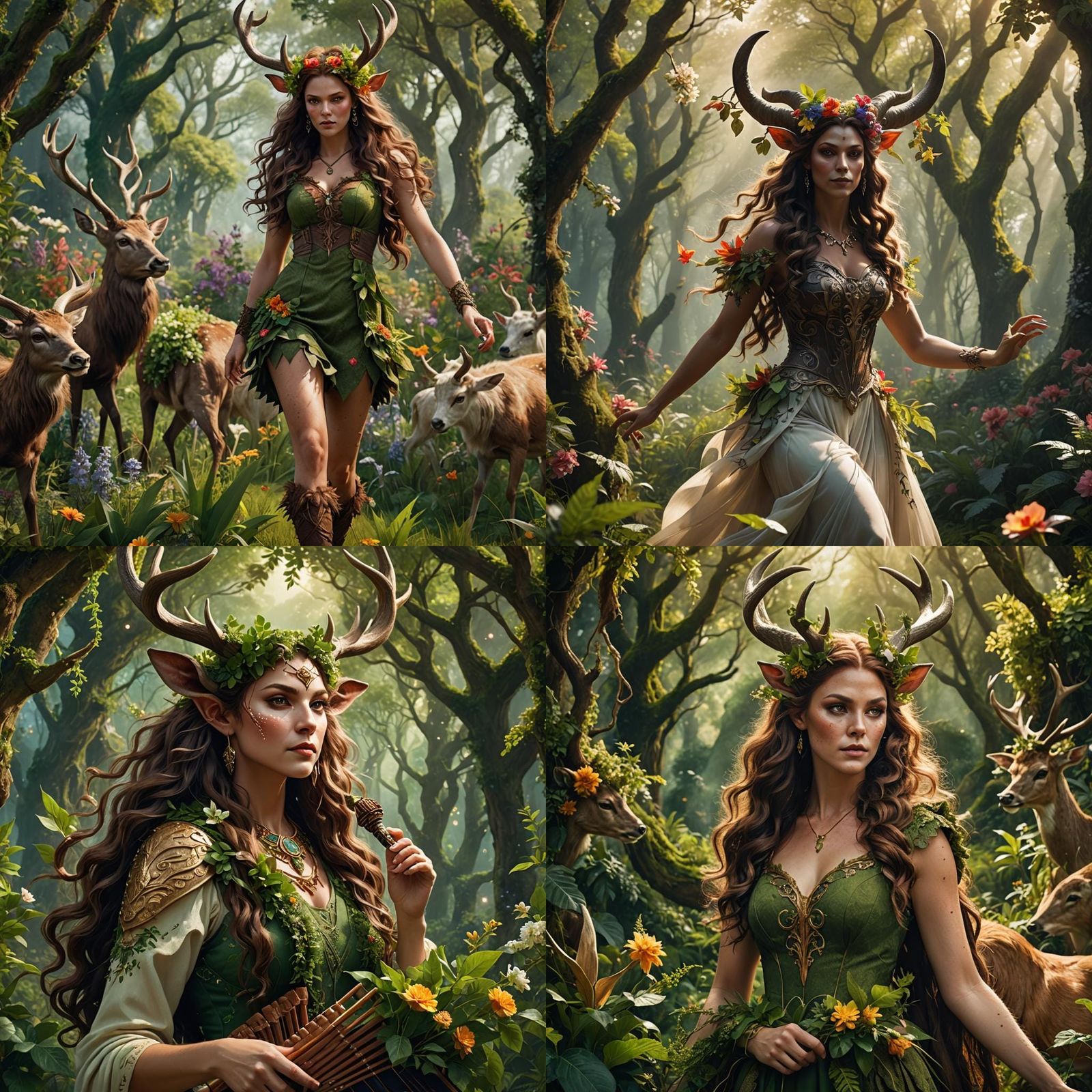 Happy Female Satyr with Flowers: Digital Matte Painting
