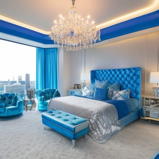 Diamond rhinestone penthouse& with blue rhinestones walls with Diamond accents& Blue rhinestone furniture with Diamond a...