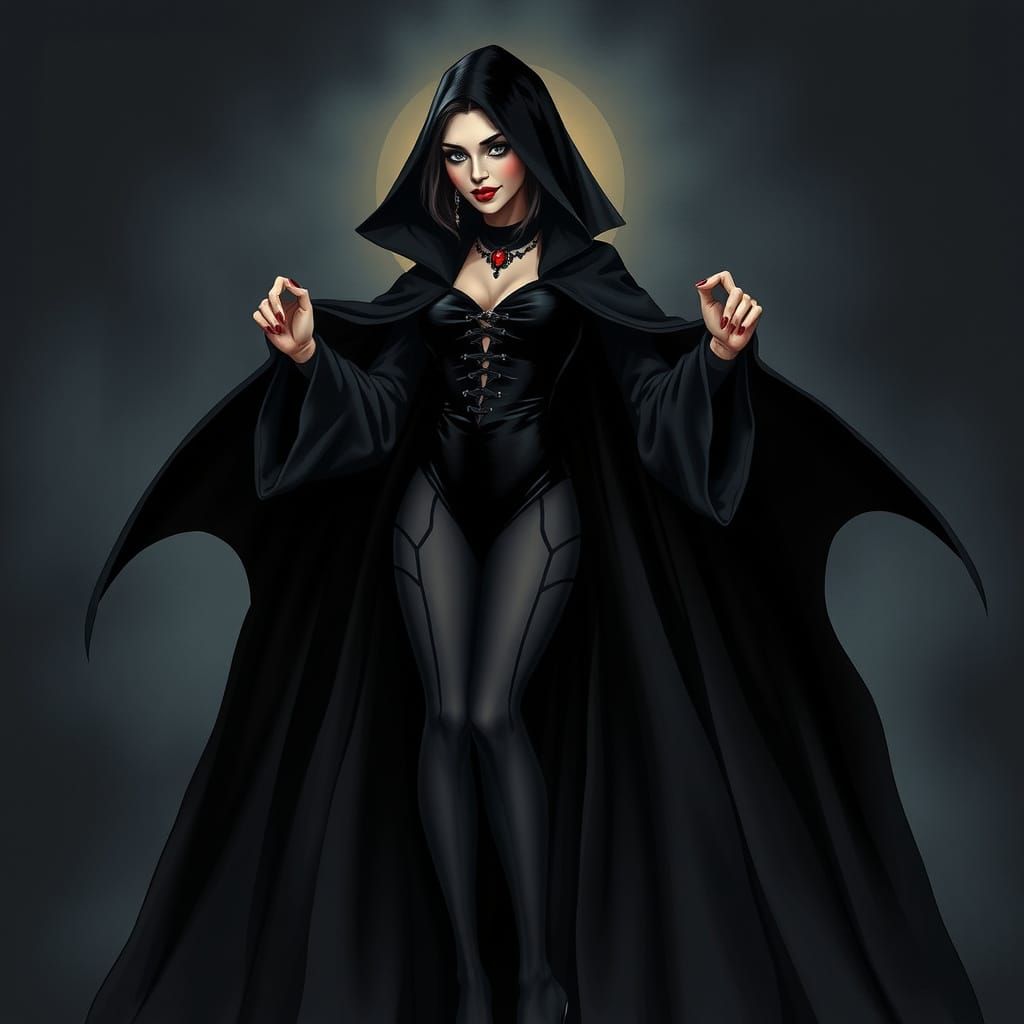 Elegant Vampire Countess in Dracula Cape