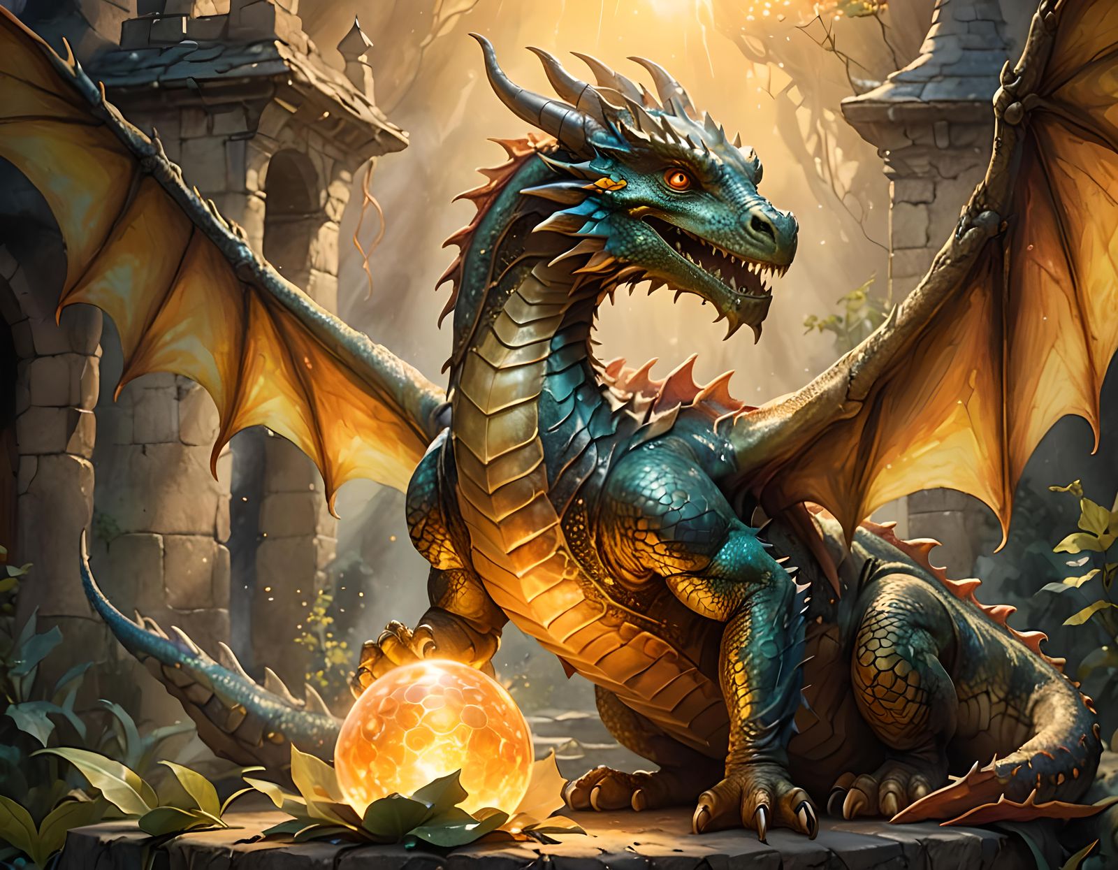 Dragon Wrapped Around Artifact in Watercolor Concept Art