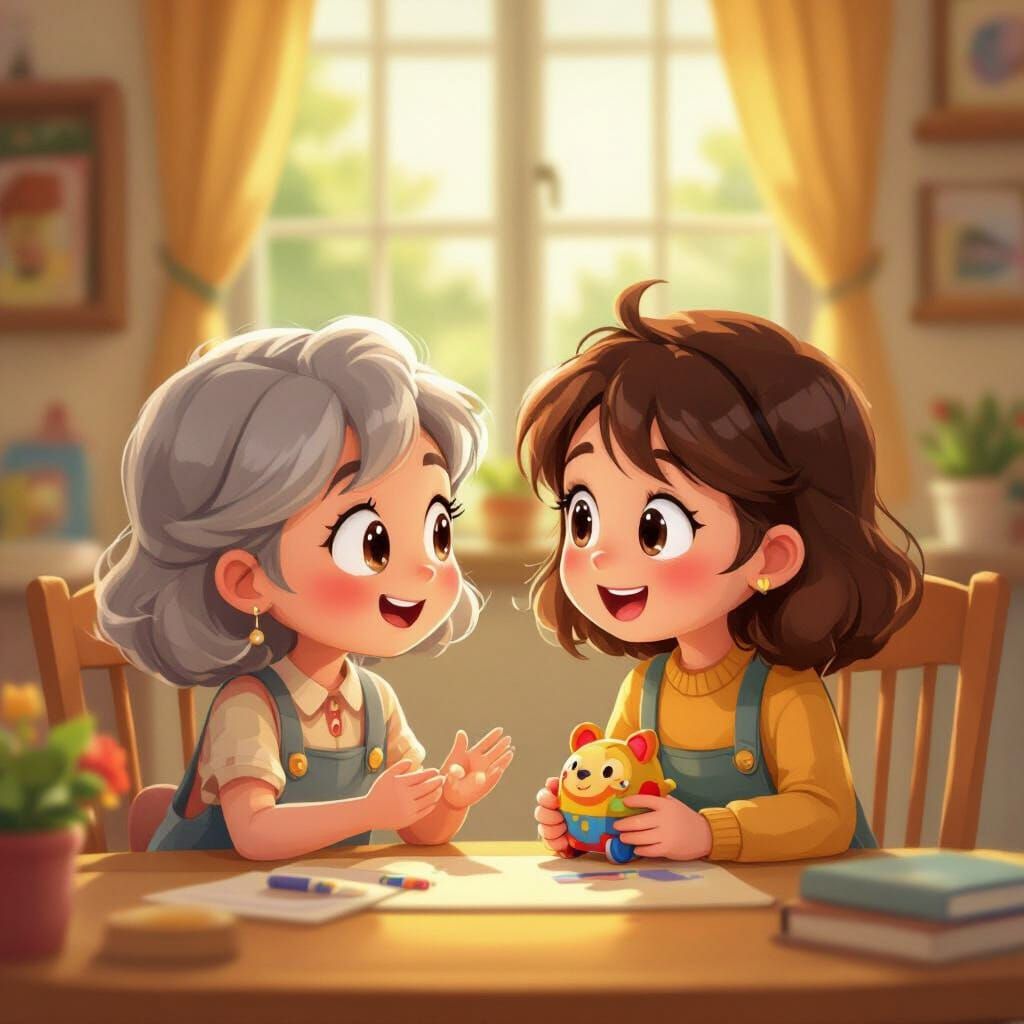 Cute Cartoon Girl Asks Mom For Toy Reward