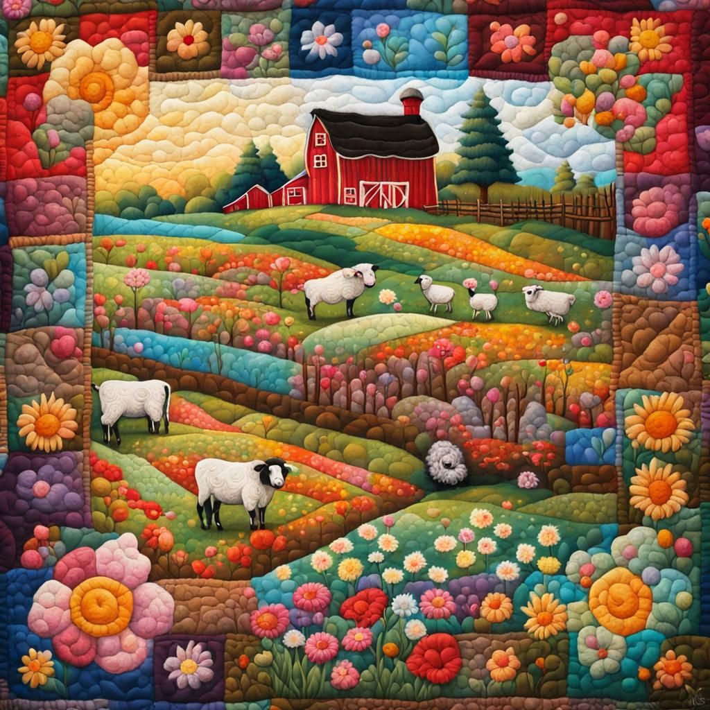Patchwork Quilt of Farm Life in Graffiti Art Style