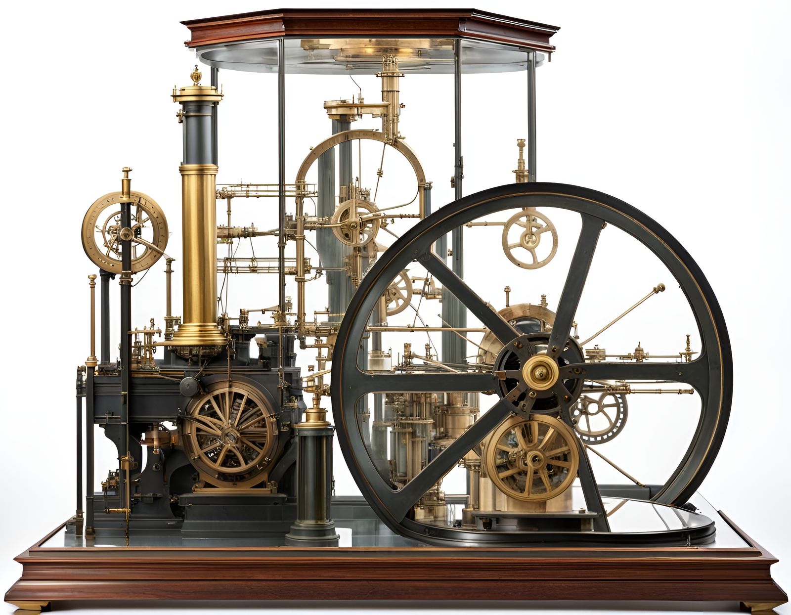 James Watt Steam Engine Model in Glass Case