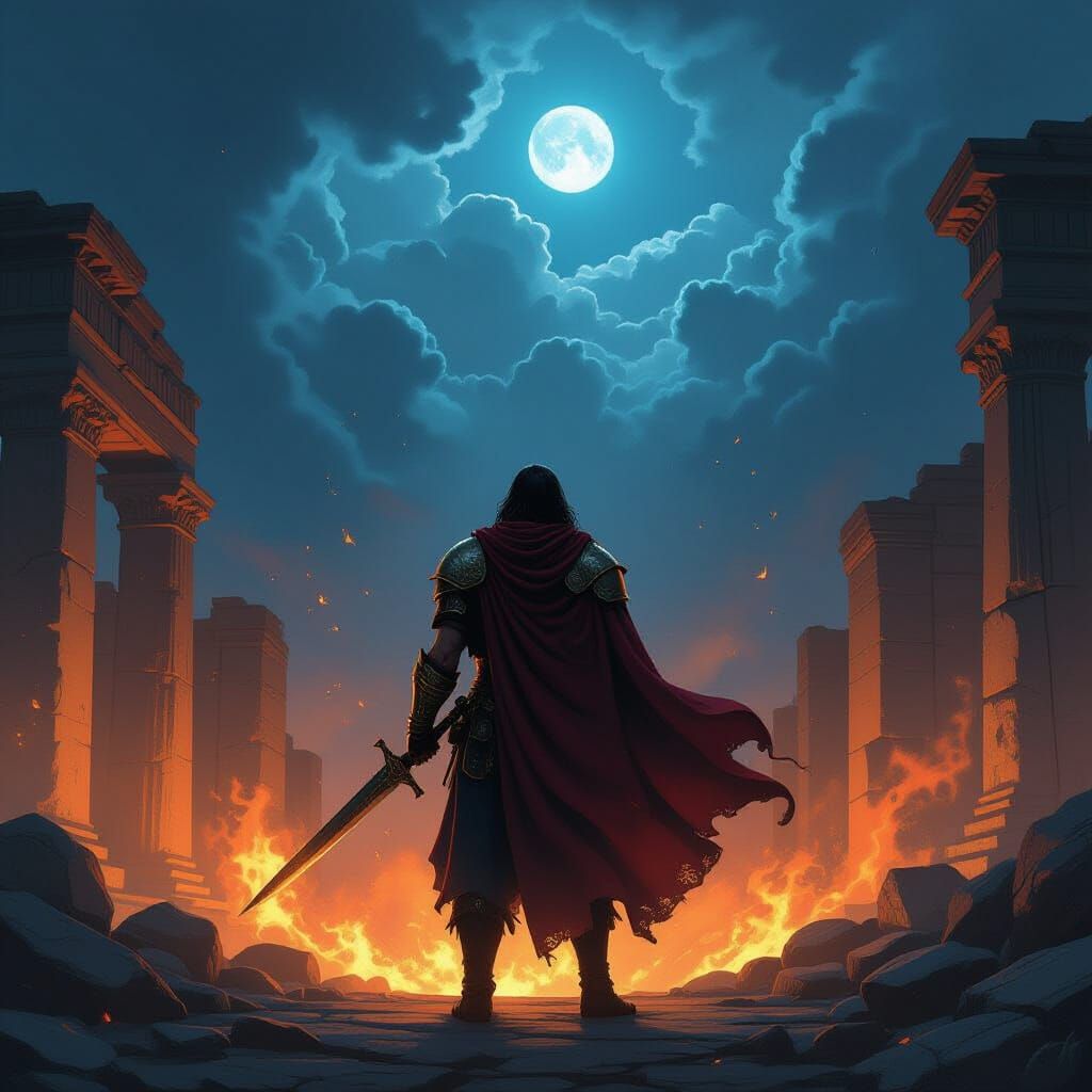 Epic Fantasy Illustration with Hero in Armor