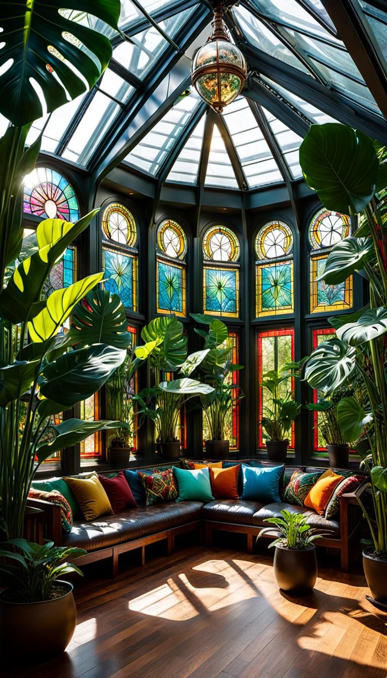 Futuristic Steampunk Conservatory with Stained Glass
