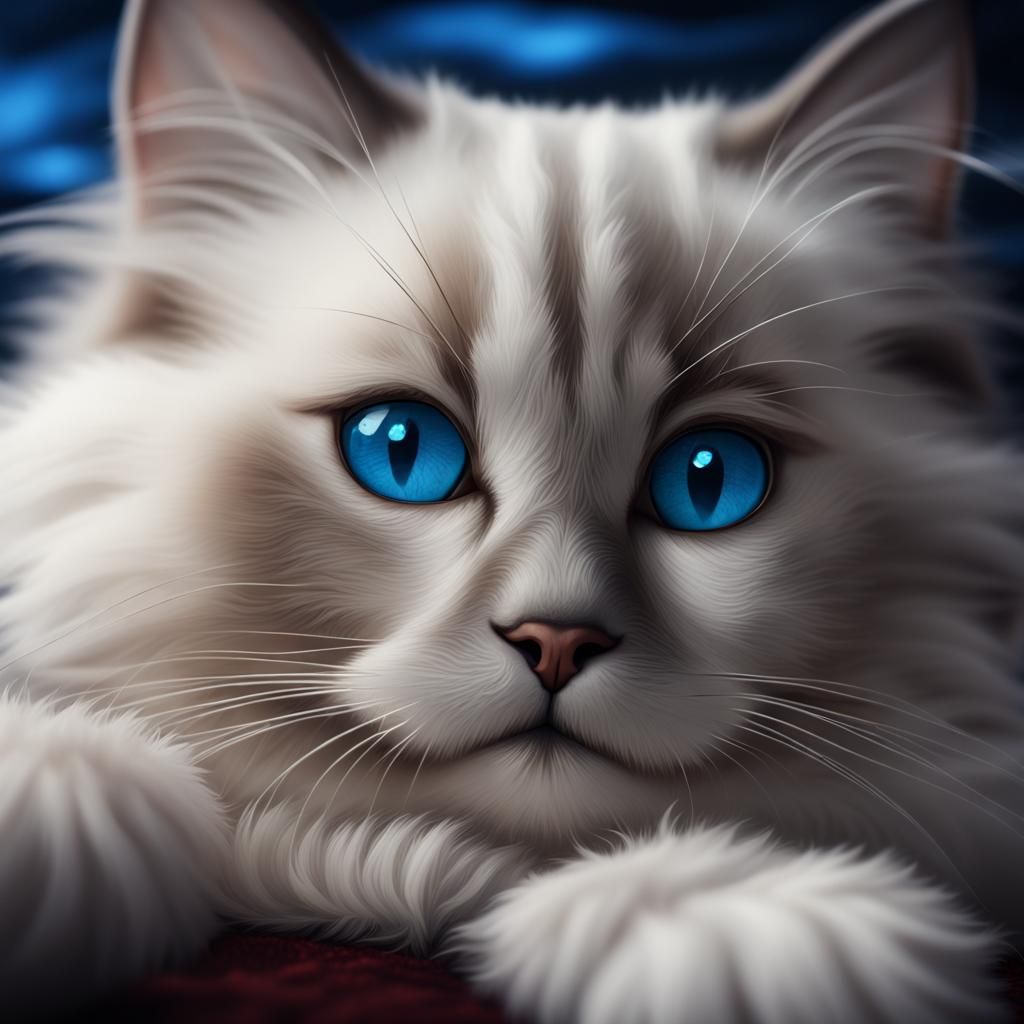 Fluffy Ragdoll Kitten with Blue Eyes