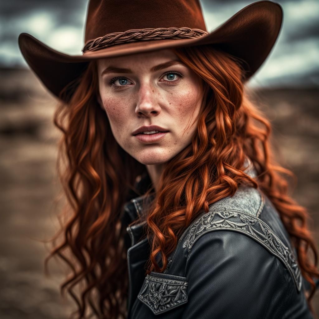 Hyperrealistic Redhead Cowgirl in Cinematic Lighting