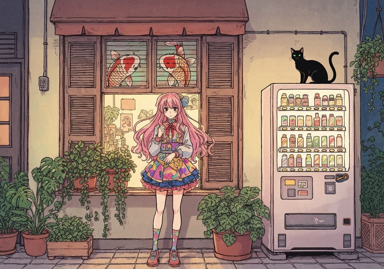 Anime Girl with Koi Fish Shutter Art, Manga Style