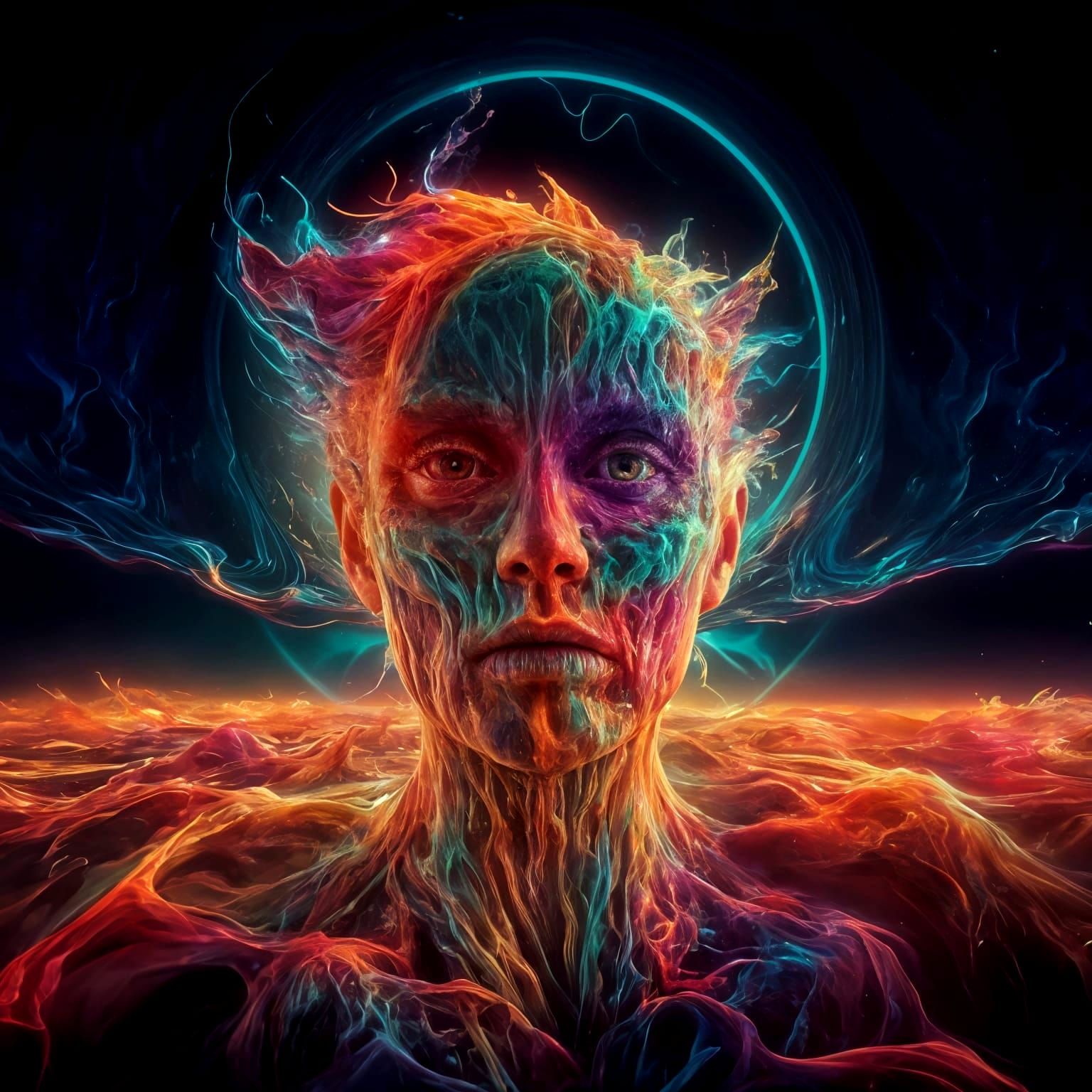 Surreal Hyperdimensional Faces in a Fluorescent Vortex