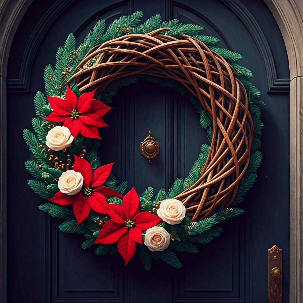 Magical Christmas Door Wreath in Whimsical Fantasy Style