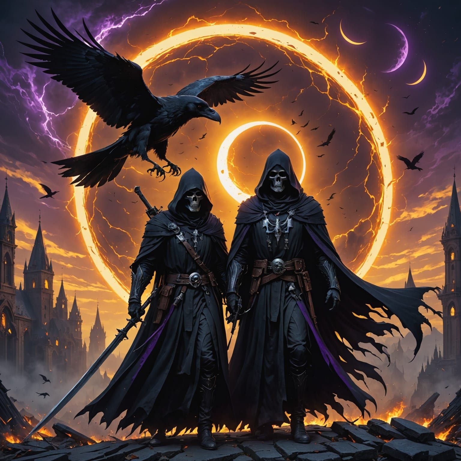 Dark Fantasy Grim Reaper and Raven Masterpiece