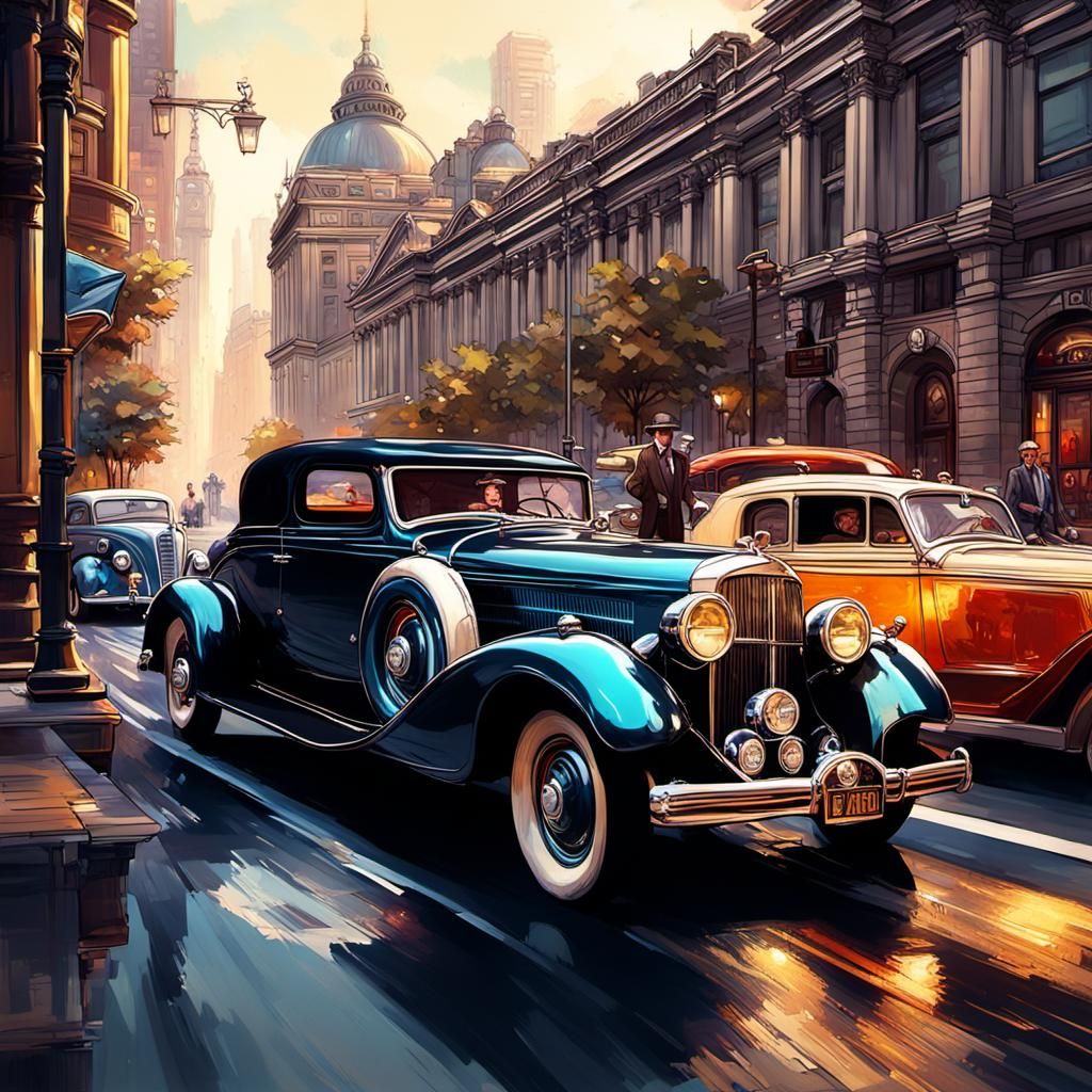 Vintage City Street Scene in Detailed Lighting