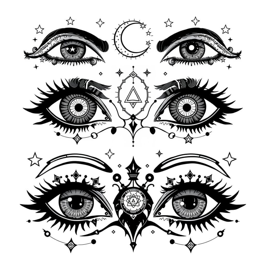 Mystical Eye Tattoo Flash Sheet in Ethereal Style