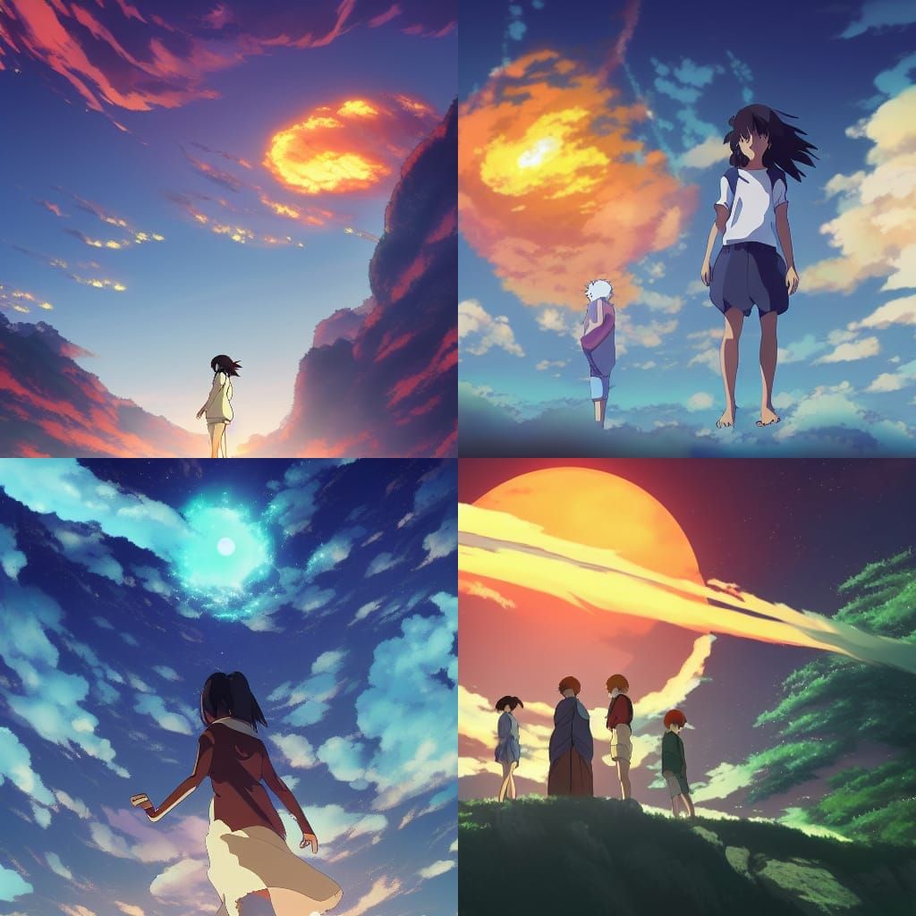 Elemental Fusion: Anime Key Visual in Ghibli Style