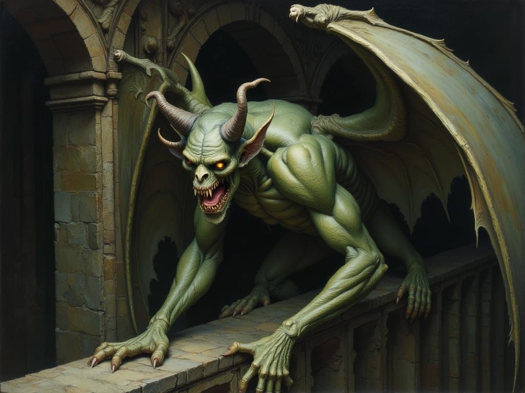 Green Gargoyle in a Castle