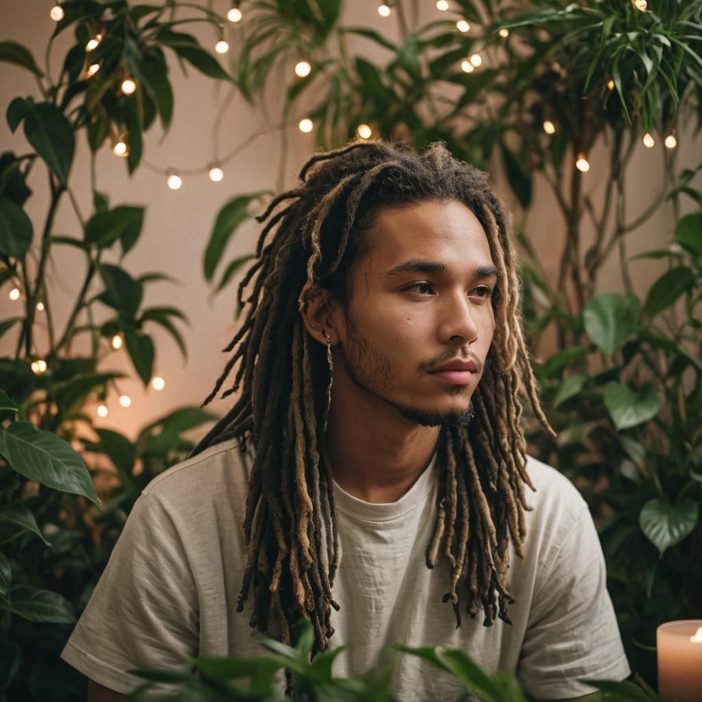 Moody Portrait of Man with Dreadlocks in Dreamy Lighting