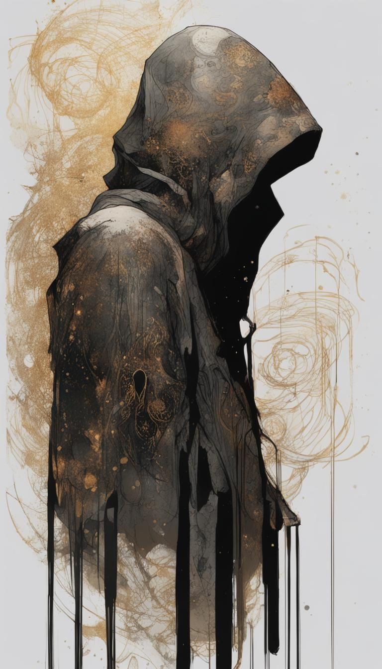 Faceless Figure in Space, Ink Splatter Art