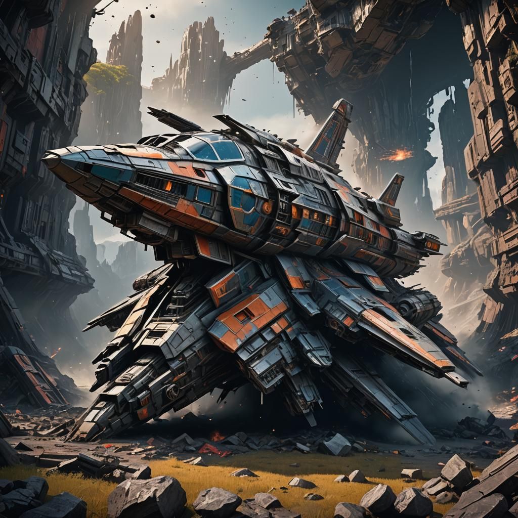 Crashed Spaceship in Detailed Matte Painting