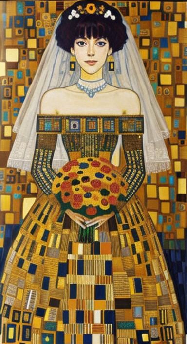 Marigolds, Robot, and Dress in Art Nouveau Style