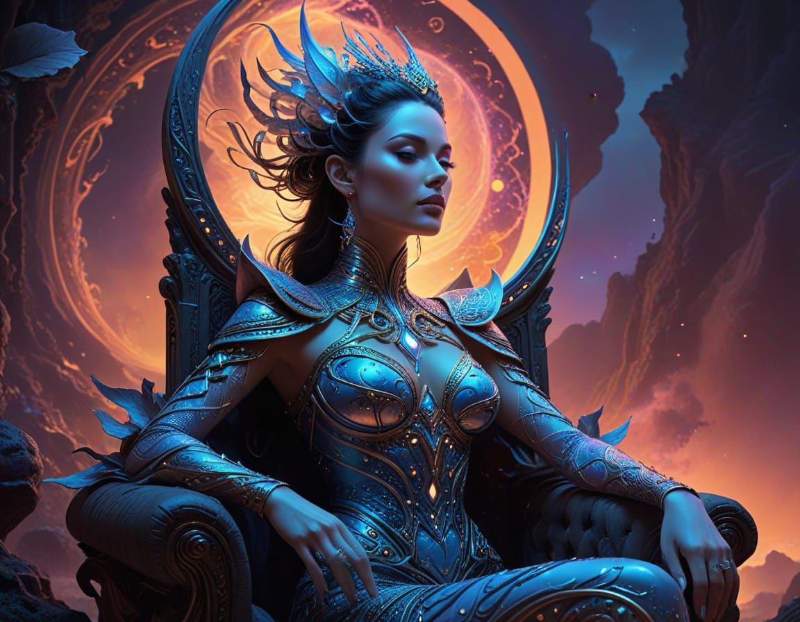 Majestic Fantasy Queen in a Dreamlike Landscape