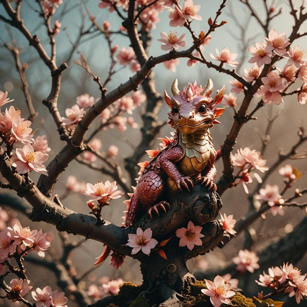 Cherry Blossom Dragon on Bonsai Tree