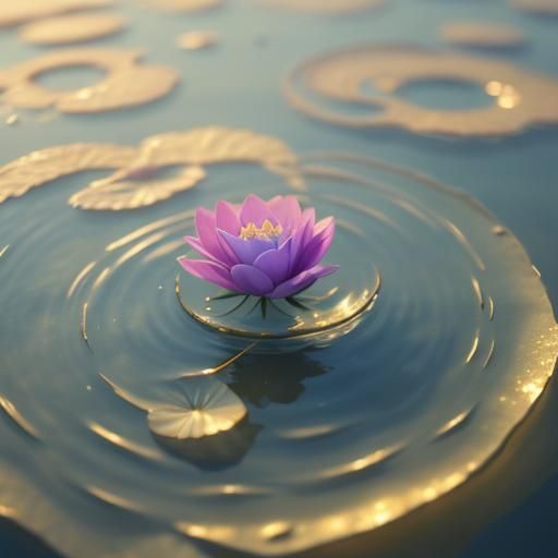 Ethereal Flower on Calm Lake, Oil Painting