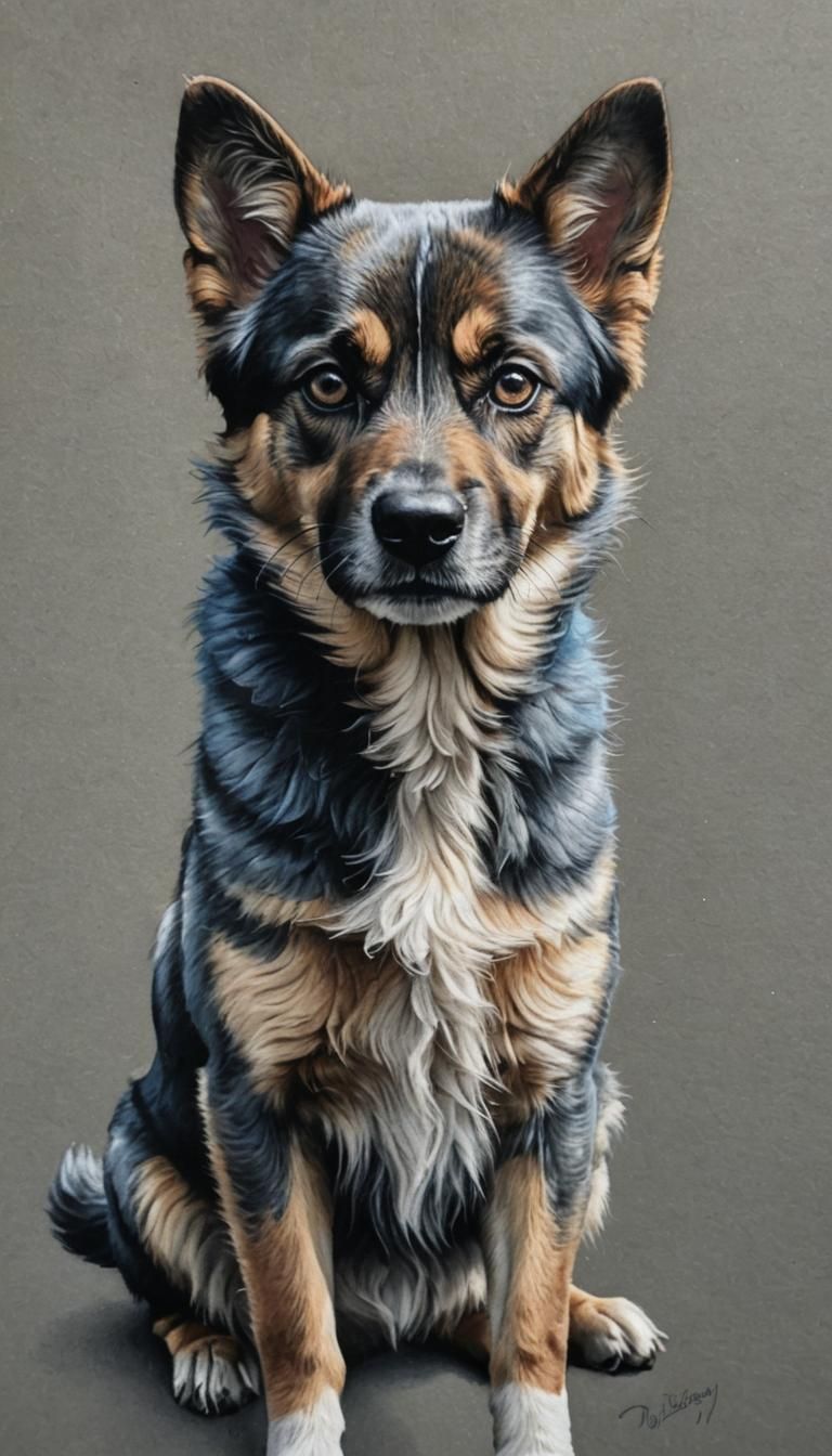 Intricate Colored Charcoal Portrait of Bluey