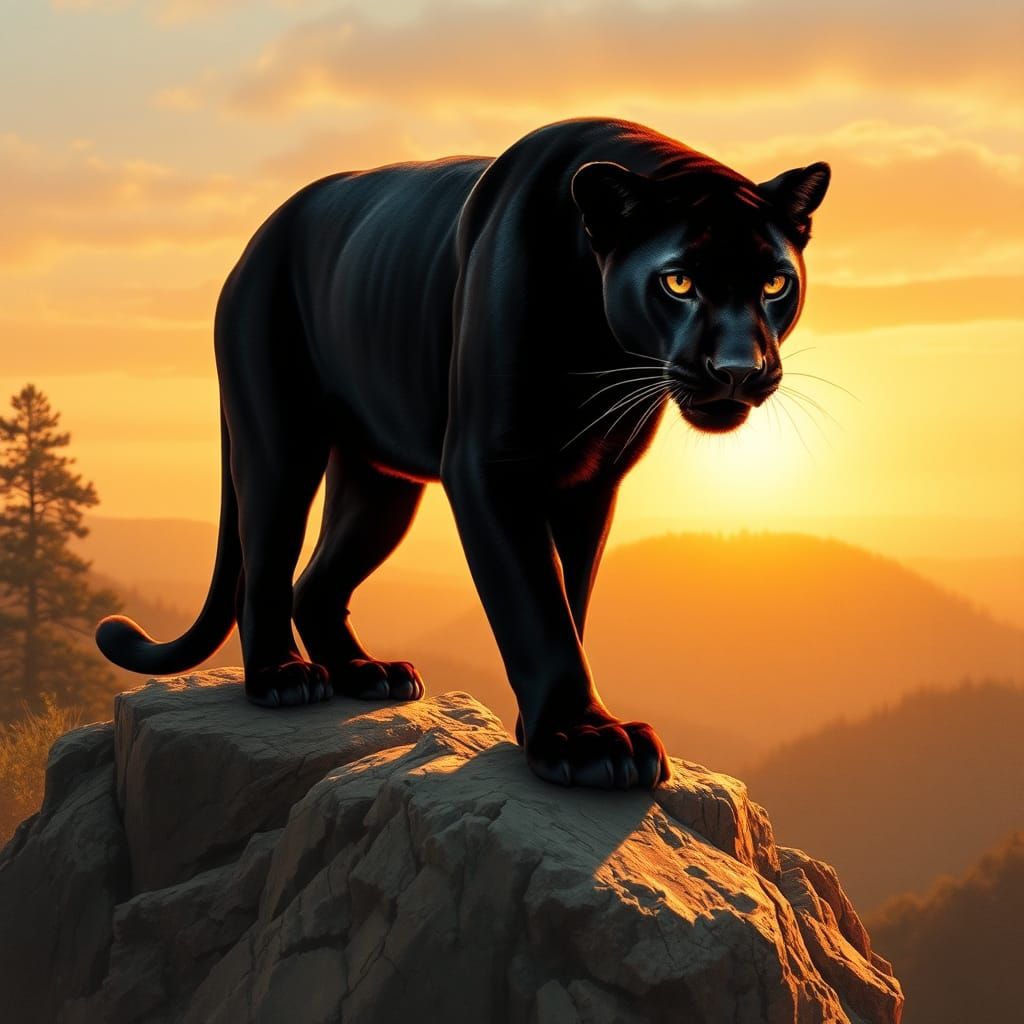 Black Panther Sunset: Photorealistic Wildlife Portrait