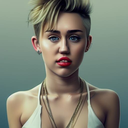 Detailed Portrait of Miley Cyrus in Art Nouveau Style