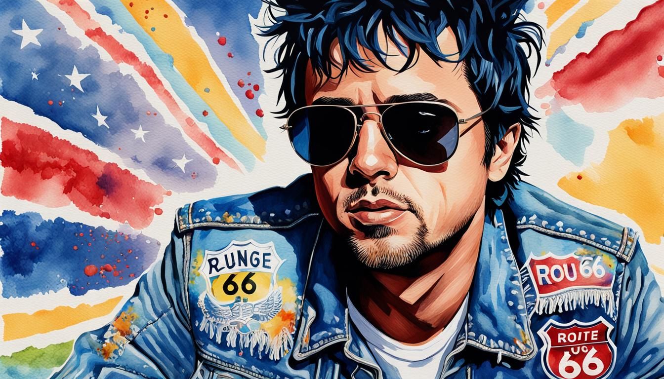 Billie Joe Armstrong Portrait on Route 66 in Pop Art