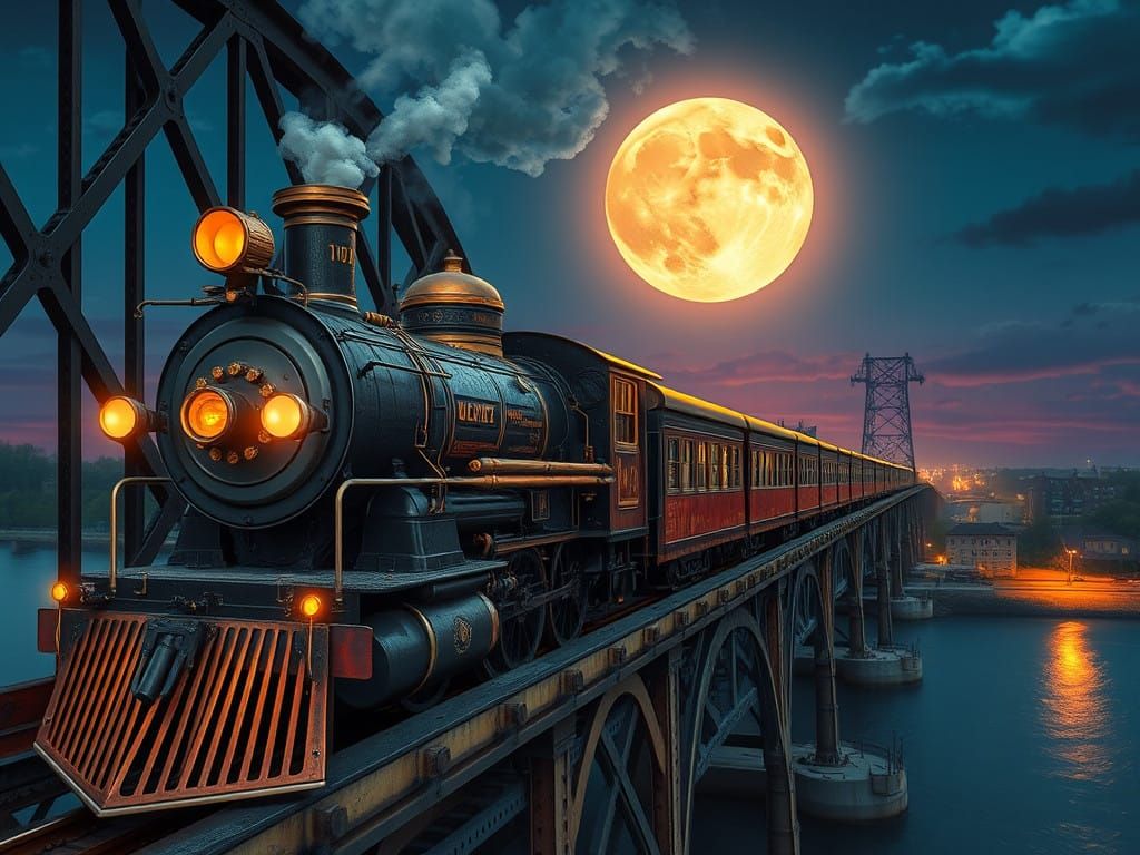 Steam Train Chugs Across Kate Shelley High Bridge Under Full...