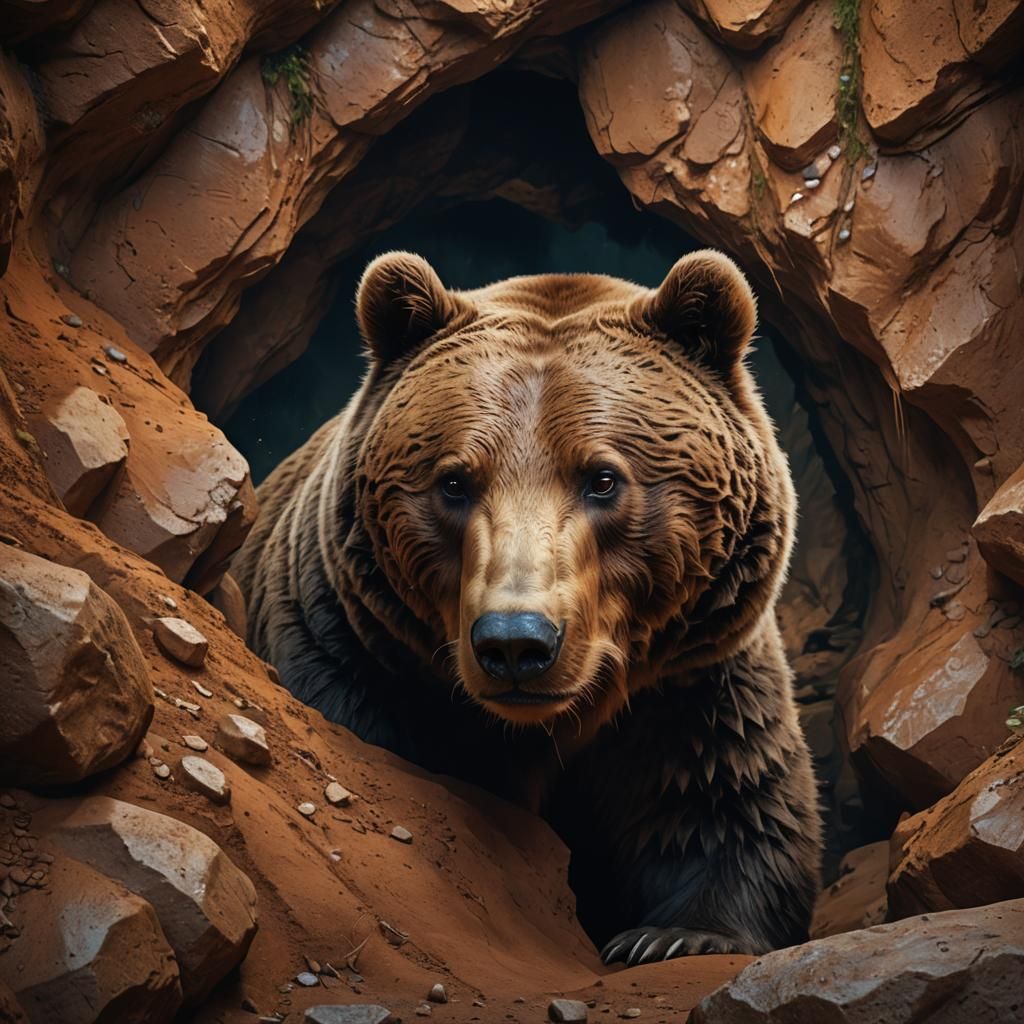 Brown Bear in Clay Cave: Detailed Matte Painting