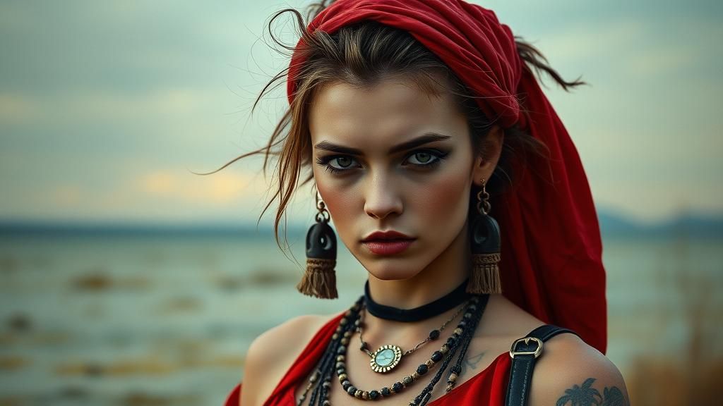 Intense Woman in Red: A Cinematic Portrait