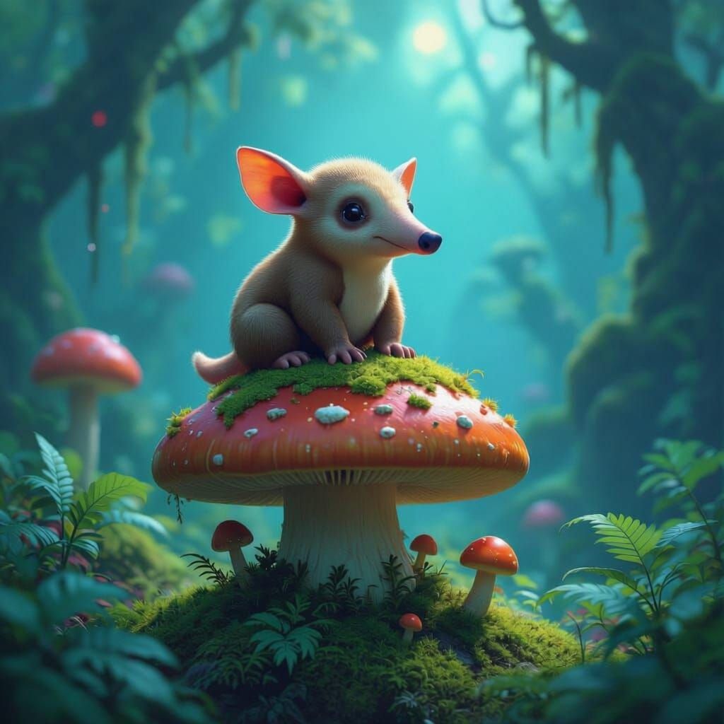 Whimsical Aardvark Astronaut on Alien Mushroom