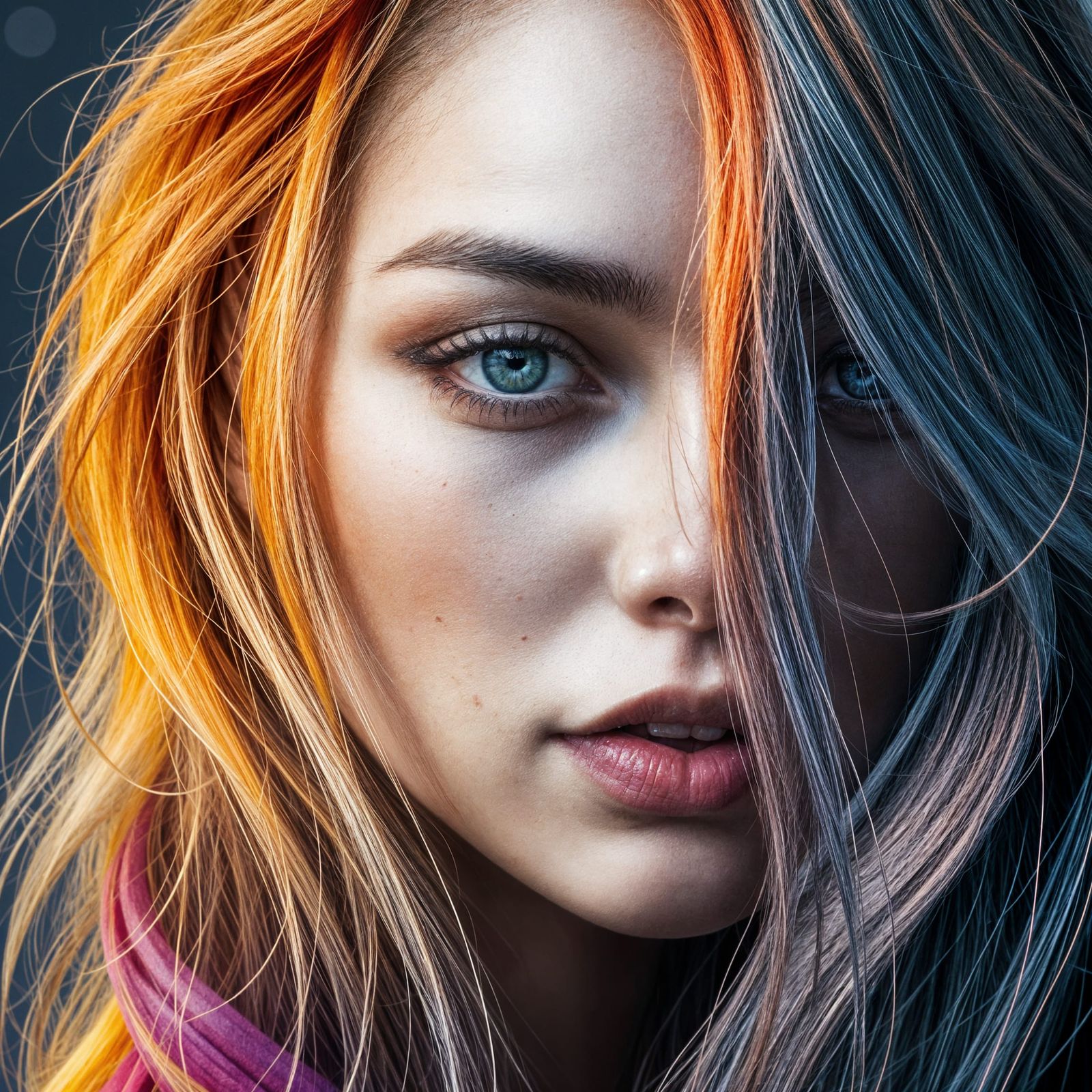 Portrait of a Woman with Vibrant Multicolored Hair
