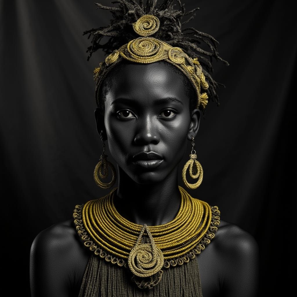 Ornate African Woman Portrait in Oil Painting Style