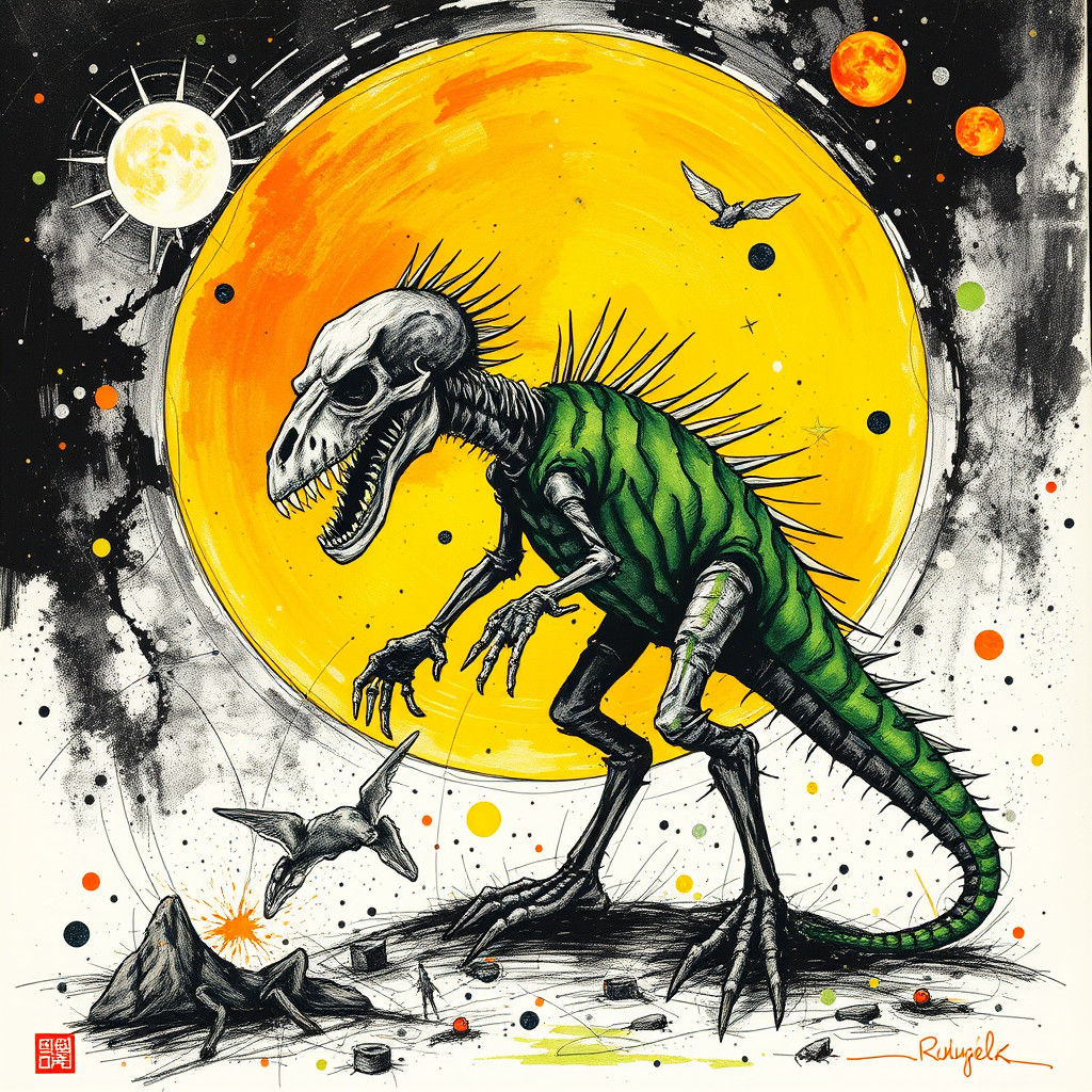 Abstract Zombie Pterodactyl Cucumber Surrealist Painting