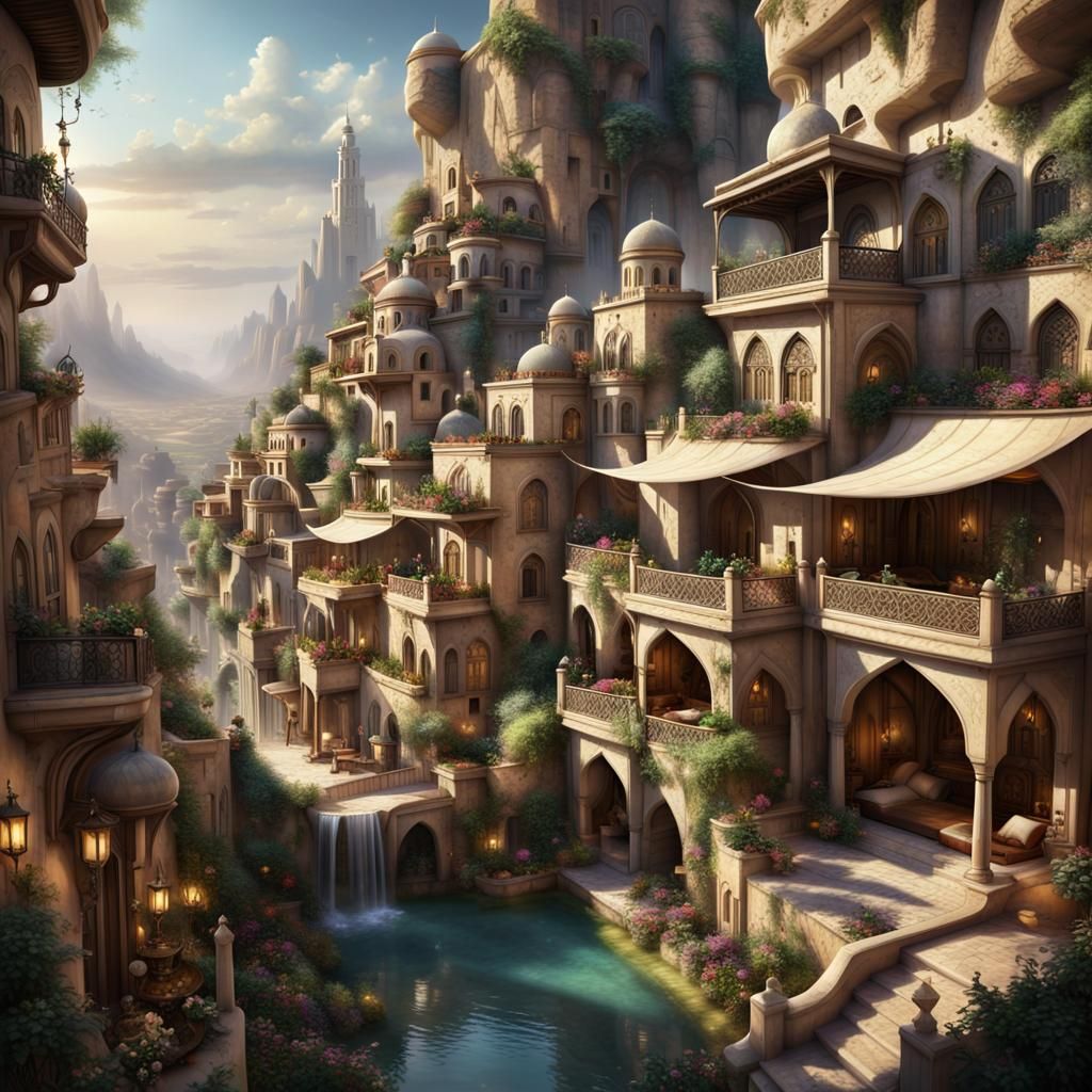 Fantasy Arabic City with Catfolk Inhabitants
