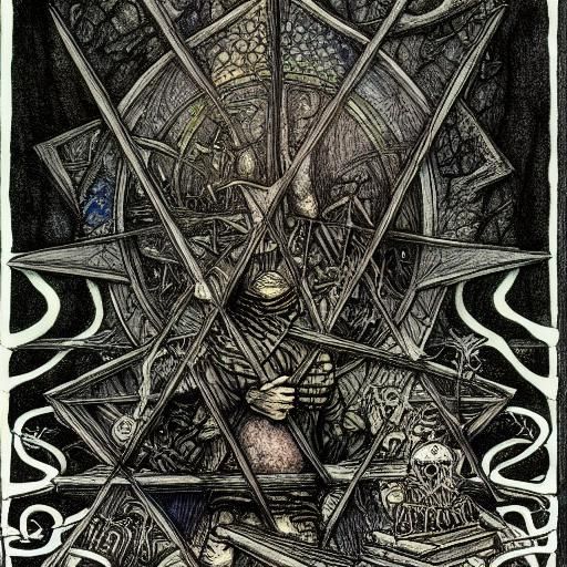 Occult Newt with Monoliths: Mixed Media Illustration