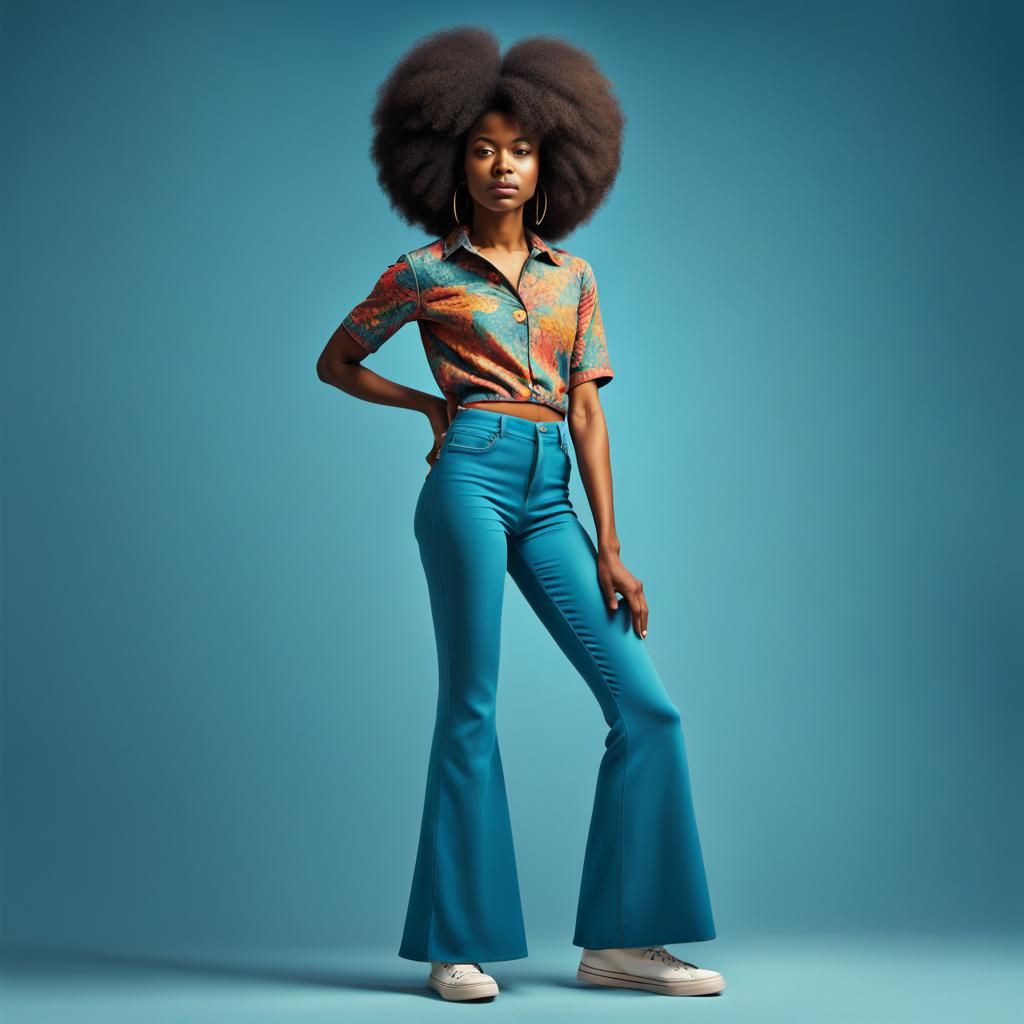 Young Black Woman in 1960s Fashion, Hyperrealistic Art
