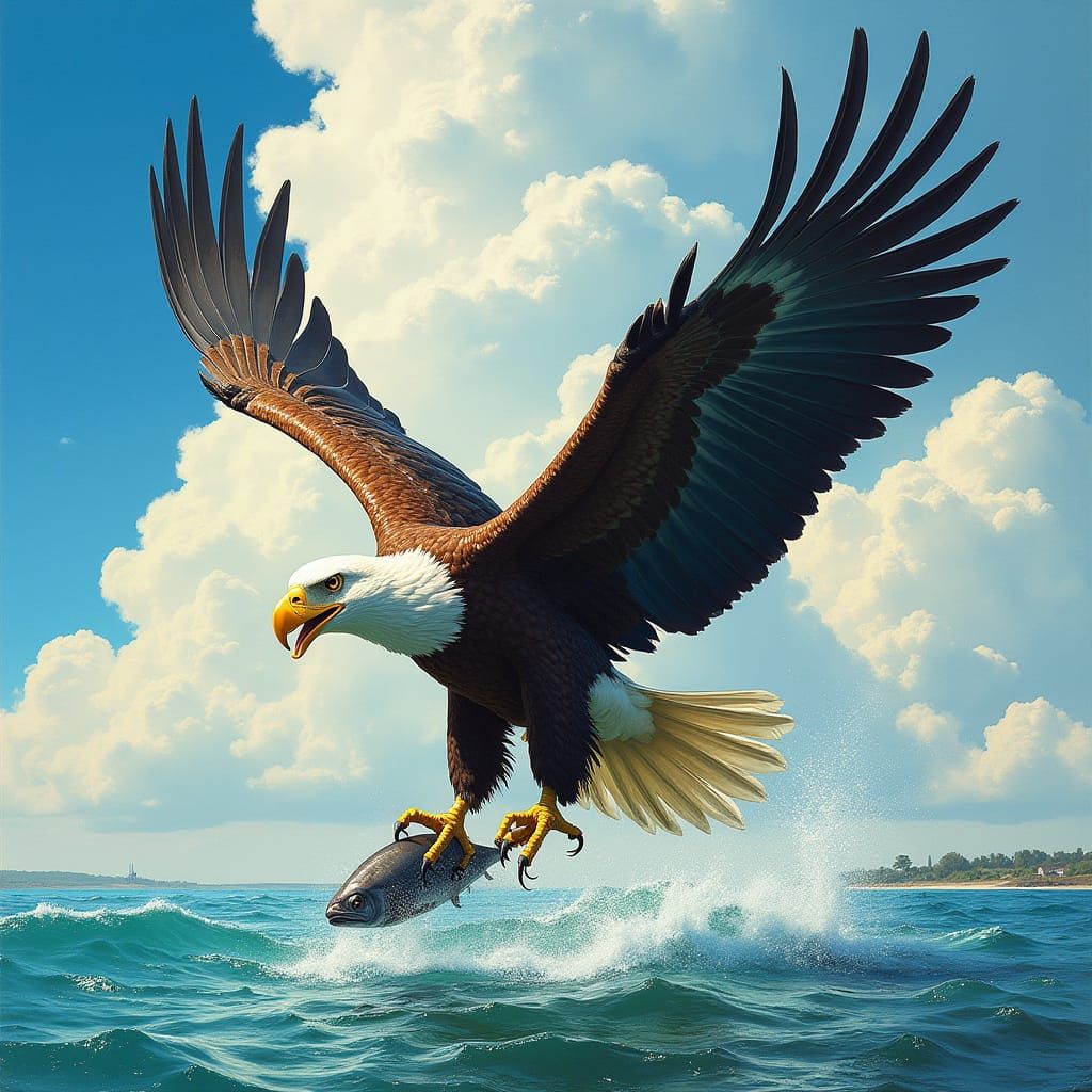Majestic Eagle with Fish in Dynamic Illustration