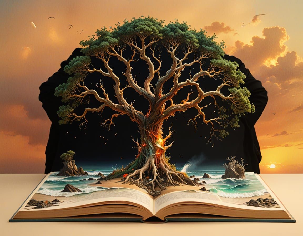 Watercolor Waves and Storms at Sunset