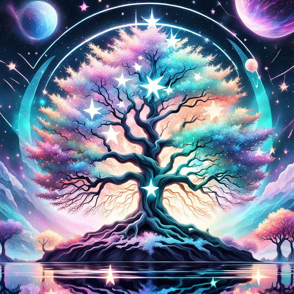Glowing Pastel Star Tree in Astral Illustration