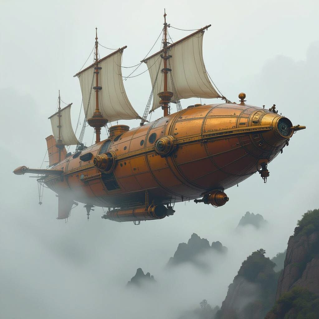 Airship Soaring Through Misty Skies