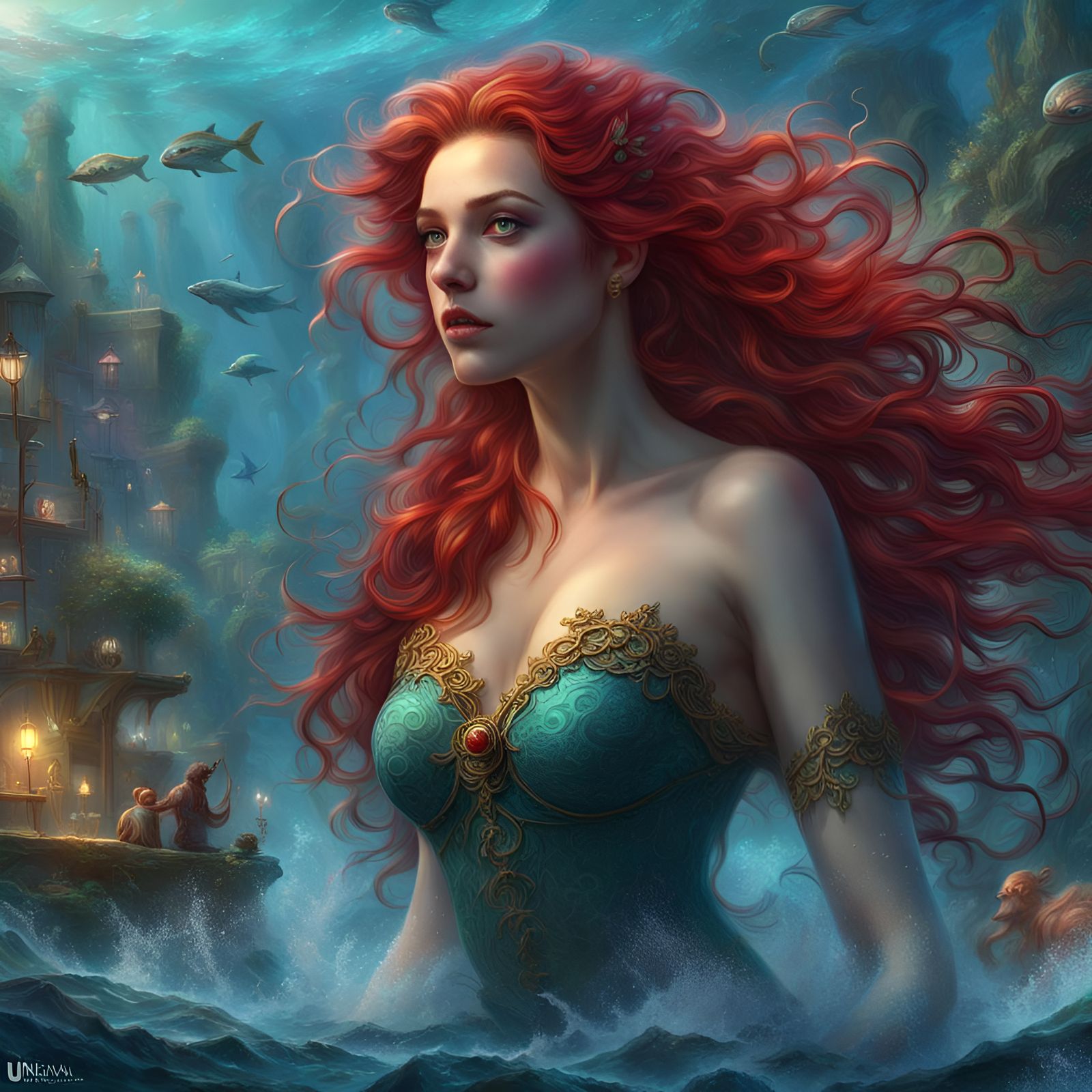 Mystical Siren in Vibrant Ethereal Underwater Fantasy